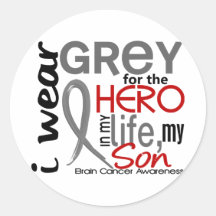 Grey For My Hero 2 Son Brain Cancer Sticker