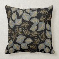 Grey gold broad leaves pattern on black