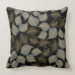 Grey gold broad leaves pattern on black pillows