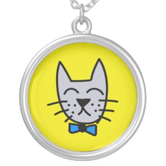 Grey graffiti cat face custom necklace