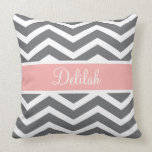 Grey Gray Peach Chevron Custom Name Pillow