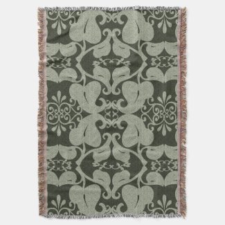 Grey Green Floral Pattern Throw