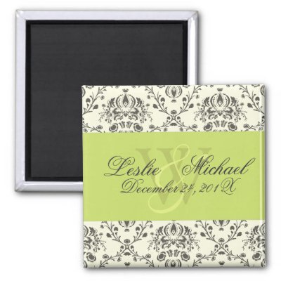 Grey Ivory Monogram Damask Wedding Magnets by Classic Events