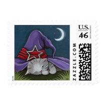 Grey Kitten Witches Hat - Halloween Postage Small