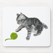 Grey Kitten with Green Yarn Mouse Pad