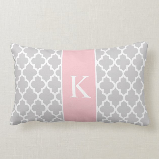 Grey Light Pink Moroccan Custom Monogram Throw Pillows
