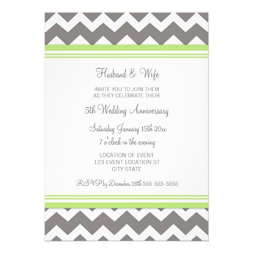 Grey Lime Chevron 5th Anniversary Invitation