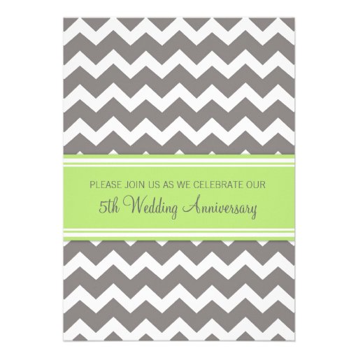 Grey Lime Chevron 5th Anniversary Invitation