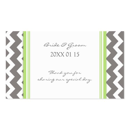 Grey Lime Chevron Wedding Favor Tags Business Card (front side)