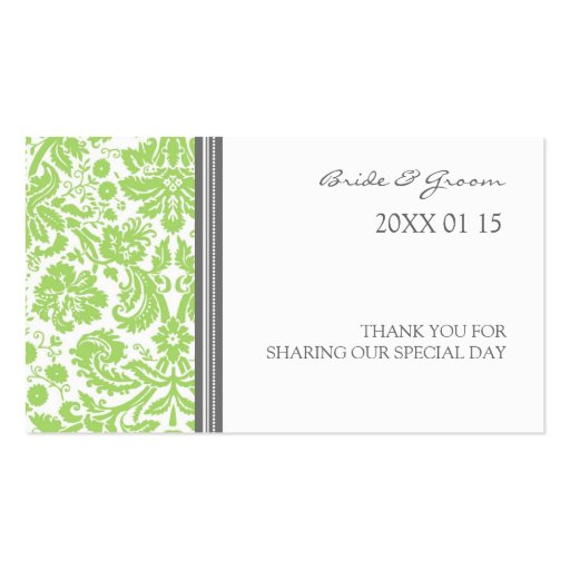 Grey Lime Damask Wedding Favor Tags Business Card Template (front side)