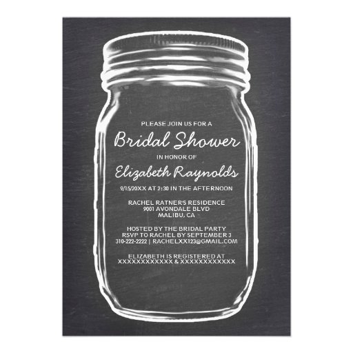 Grey Mason Jar Bridal Shower Invitations
