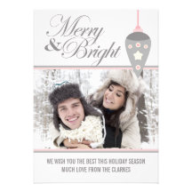 Grey Merry & Bright Ornament Holiday Photo Card Custom Invitations