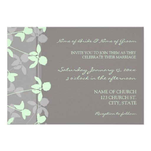 Grey Mint Floral Photo Wedding Invitation Cards