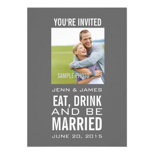 Grey Modern Photo Wedding Invitations (front side)