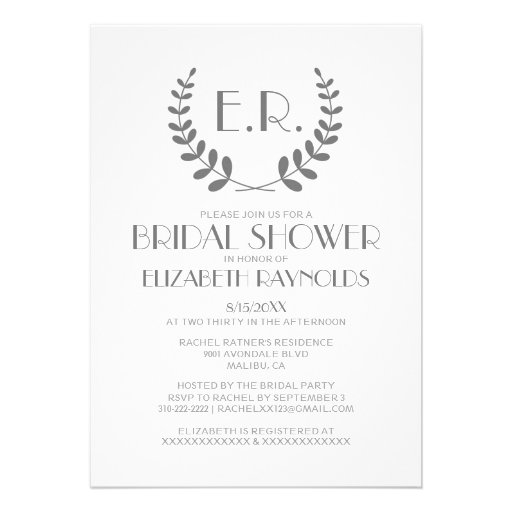 Grey Monogram Bridal Shower Invitations