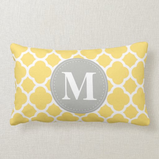 Grey Monogram Yellow Quatrefoil Pattern Lumbar Pillow Zazzle