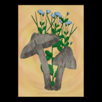 Grey Mushrooms with Flax Poster Print