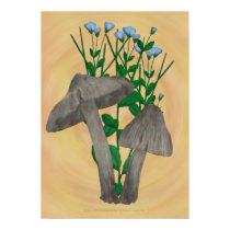 Grey Mushrooms with Flax Poster Print