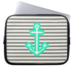 Grey Nautical Mint Anchor laptop sleeves