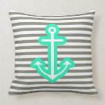 Grey Nautical Mint Anchor Pillow