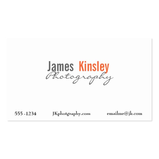 Grey, Orange and white photographer business card (front side)