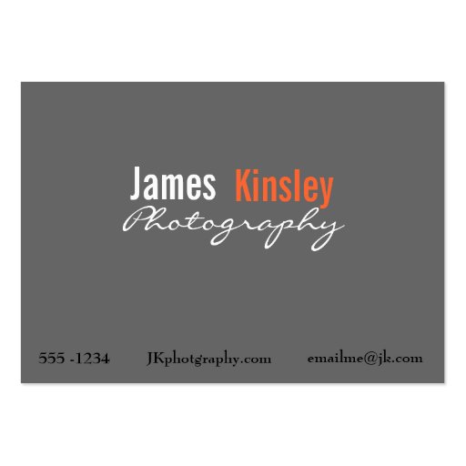 Grey, Orange and white photographer business card (front side)