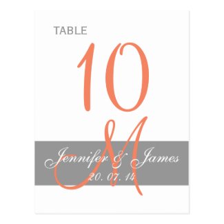 Grey Orange Monogram Wedding Table Card Post Cards