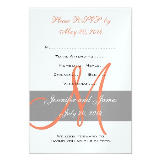 Grey Orange Wedding RSVP Card | Monogram Names