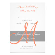 Grey Orange Wedding RSVP Card | Monogram Names