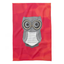 Grey Owl Red Background Kitchen Towel