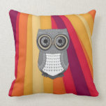 Grey Owl Red Background Pillow