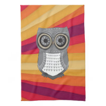 Grey Owl Red Orange Background Kitchen Towel