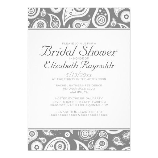 Grey Paisley Bridal Shower Invitations