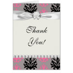 grey pink and black chic damask pattern greeting cards