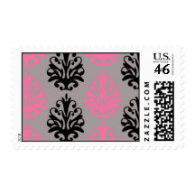 grey pink and black chic damask pattern stamps