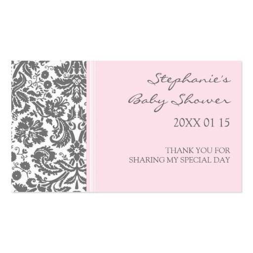 Grey Pink  Damask Baby Shower Favor Tags Business Card Templates (front side)
