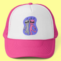 grey pink dancing aliens blue by Wendy C Allen hats