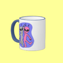 grey pink dancing aliens blue by Wendy C Allen mugs