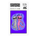 grey pink dancing aliens blue postage