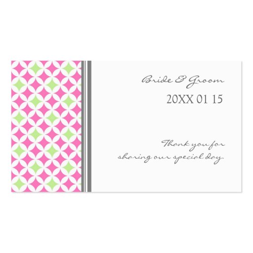 Grey Pink Lime Wedding Favor Tags Business Card (front side)