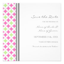 Grey Pink Lime Wedding Save the Date Card