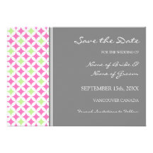 Grey Pink Lime  Wedding Save the Date Card