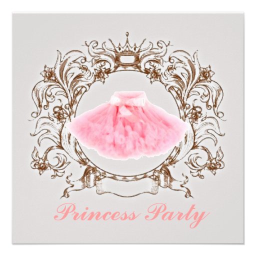 Grey Pink tutu Princess Birthday Party  Invitation