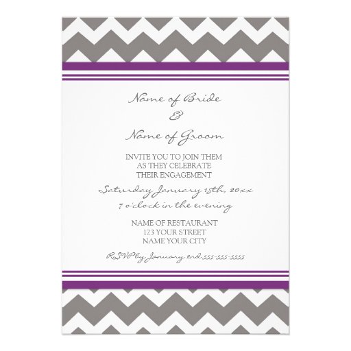 Grey Plum Chevron Engagement Party Invitations (front side)