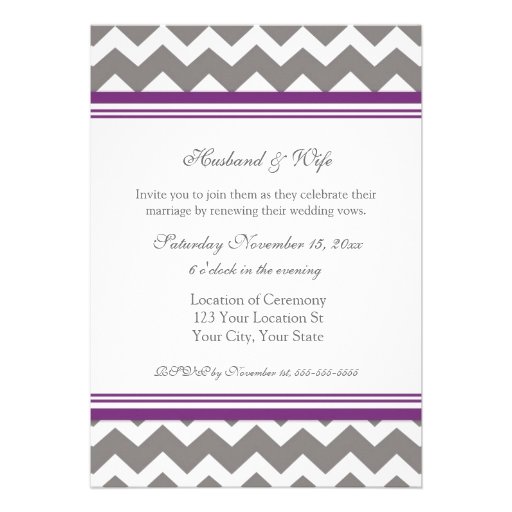 Grey Plum Chevron Wedding Vow Renewal Invitations