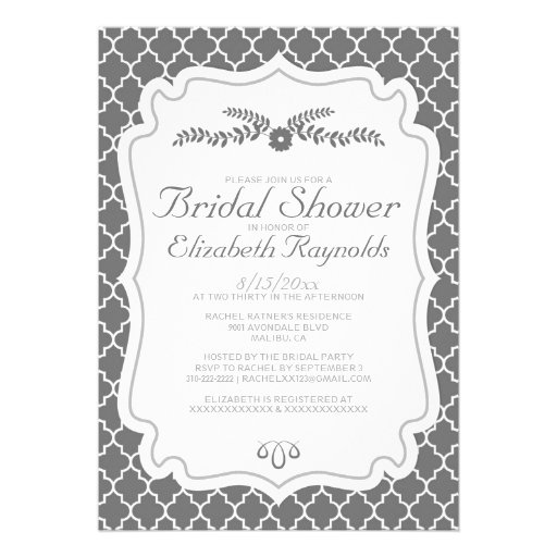 Grey Quatrefoil Bridal Shower Invitations