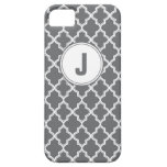 Grey Quatrefoil Monogram IPhone 5 Case