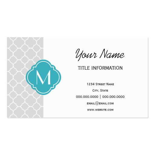 Grey Quatrefoil Pattern with Monogram Business Card Templates (front side)