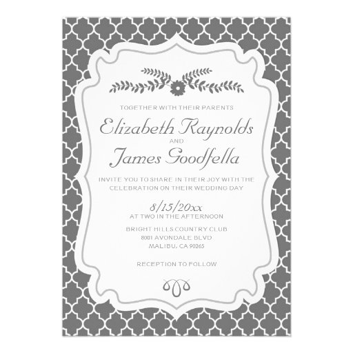 Grey Quatrefoil Wedding Invitations
