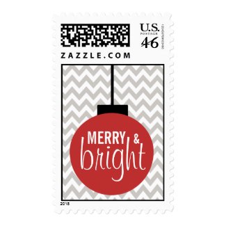 GREY RED Merry & Bright Chevron Holiday Postage